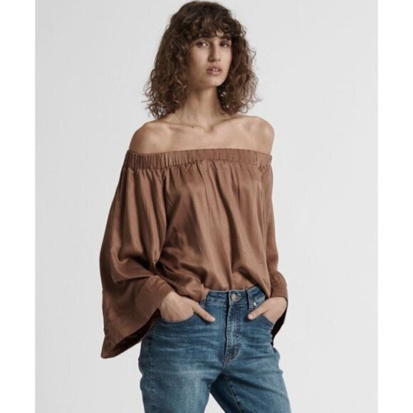 Free People One Teaspoon Boy Bowie Blouse Top Off the Shoulder Wide Flare Sleeve - Picture 3 of 15